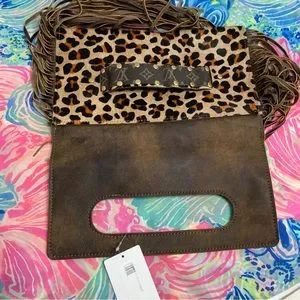 X Print Fringed Upcycled Canvas And Leather Handbag: Handbags